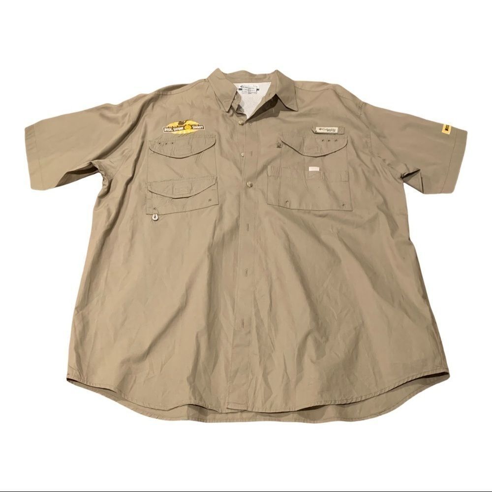 COLUMBIA Men’s PFG Fishing Shirt Tan Short Sleeve Button Up L